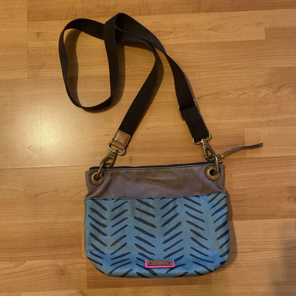 Fossil Crossbody Bag Bucket Keely Herringbone Coated Canvas Adjustable‎ Strap